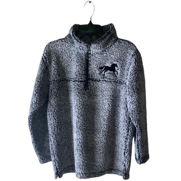 Back In The Saddle Horse Sherpa Fleece Jacket Women Size Small Quarter ZipCowboy - Picture 1 of 7